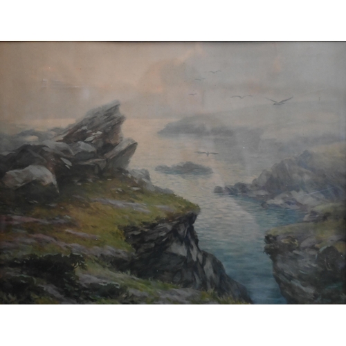 313 - English school - Rocky coastal scene, watercolour, 28 x 38 cm 