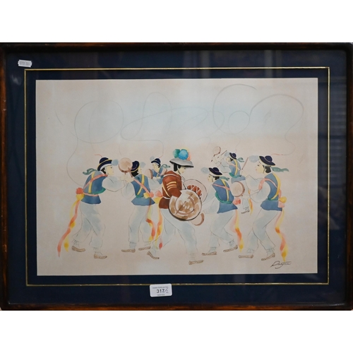 317 - South East Asian school - Pair of watercolour studies of festivals, one signed, 34 x 49 cm (2)