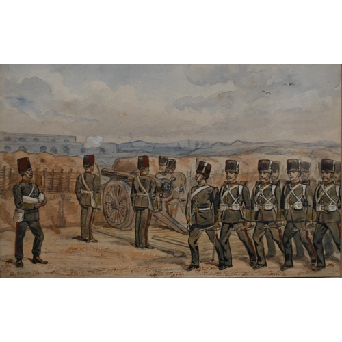 323 - Richard Simkin (1840-1926) - Royal Artillery cannoneers, watercolour, signed, 12 x 19 cm to/w Royal ... 