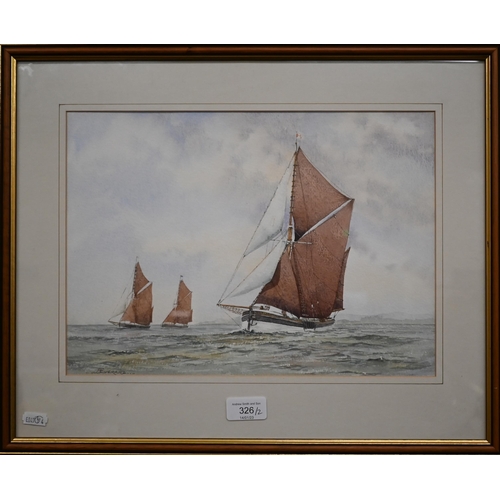 326 - F Everard - TSB Cambria in the lead, watercolour, signed, 25.5 x 35.5 cm to/w watercolour of Honfleu... 