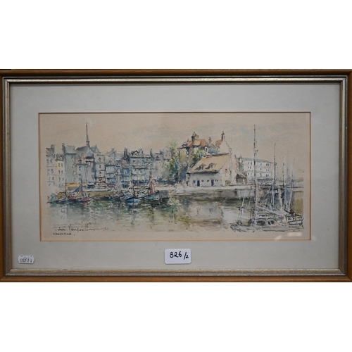 326 - F Everard - TSB Cambria in the lead, watercolour, signed, 25.5 x 35.5 cm to/w watercolour of Honfleu... 