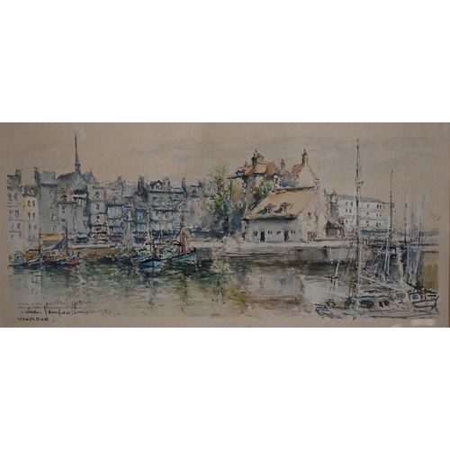 326 - F Everard - TSB Cambria in the lead, watercolour, signed, 25.5 x 35.5 cm to/w watercolour of Honfleu... 