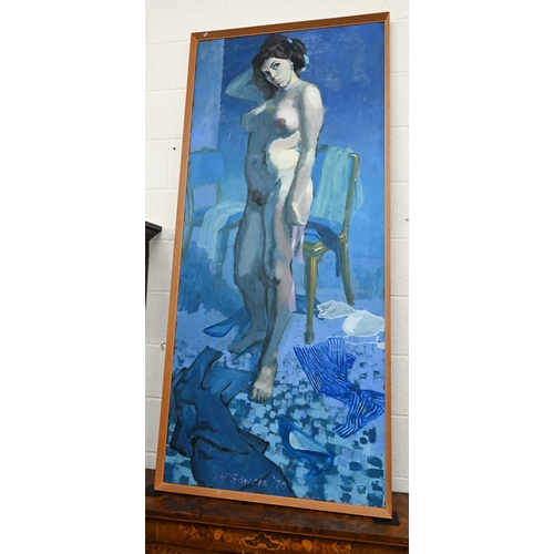 329 - GB Smith - Female nude study, oil on board, signed and dated '70, 180 x 80 cm