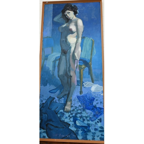 329 - GB Smith - Female nude study, oil on board, signed and dated '70, 180 x 80 cm