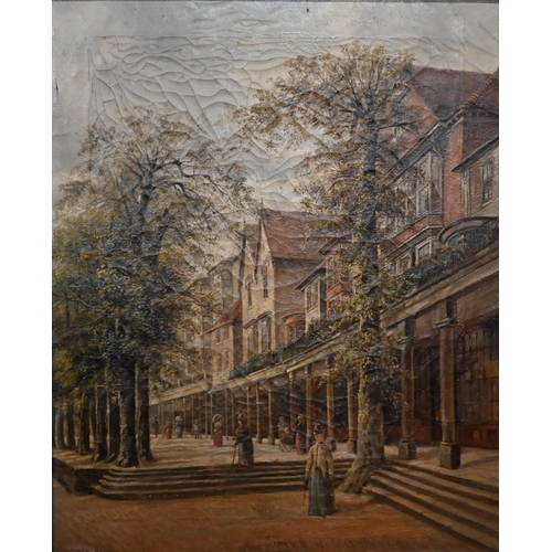 333 - English school - The Pantiles, Tunbridge Wells, oil on canvas, indistinctly signed, 53 x 43 cm a/f