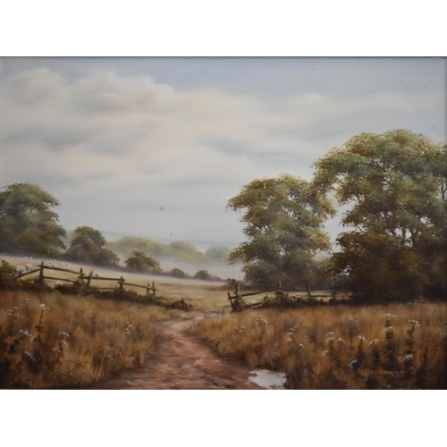 340 - Reg Brown - A summer meadow, oil on canvas, signed, 49 x 75 cm to/w Lesley Hammett - Landscape, oil ... 