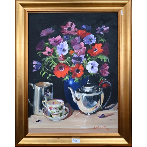 343 - Daniel H Cozens - A trio of oil on canvas studies - sweet peas, asters, springs flowers, all signed,... 