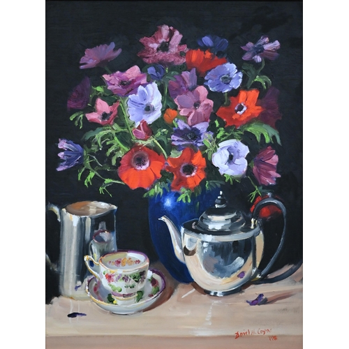 343 - Daniel H Cozens - A trio of oil on canvas studies - sweet peas, asters, springs flowers, all signed,... 