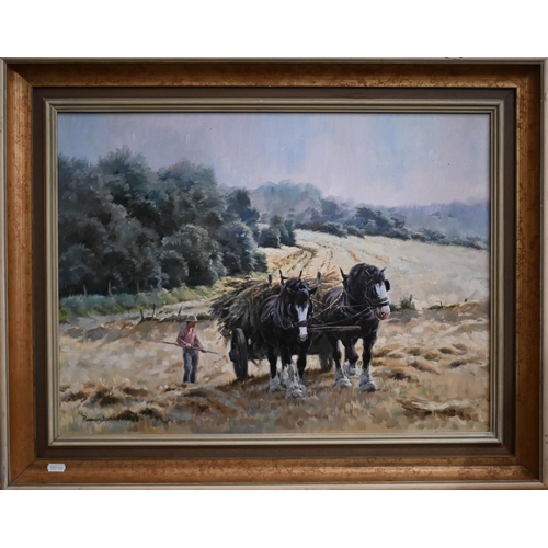 350 - Rosemary Sarah Welch - 'Bringing in the Sheaves', oil on canvas, signed, 44 x 59 cm 