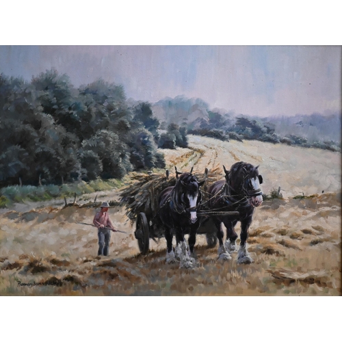 350 - Rosemary Sarah Welch - 'Bringing in the Sheaves', oil on canvas, signed, 44 x 59 cm 