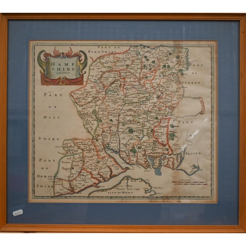 357 - A Robert Morden hand-coloured map engraving of Hampshire