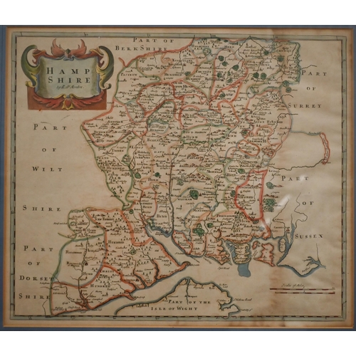 357 - A Robert Morden hand-coloured map engraving of Hampshire