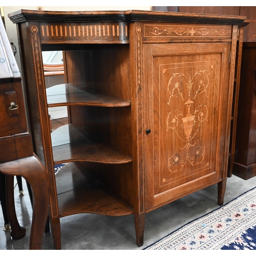 363 - An Edwardian rosewood credenza with neoclassical inlay, panelled central cupboard between open shelv... 