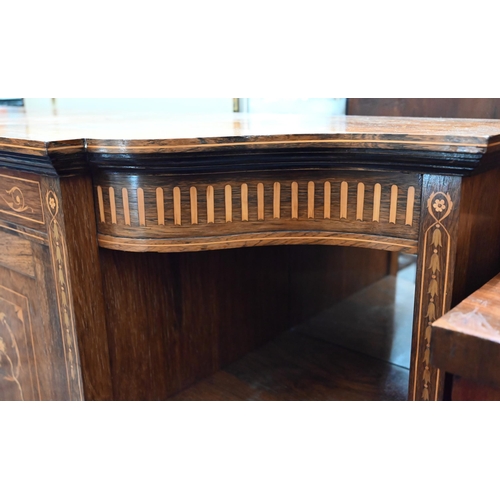 363 - An Edwardian rosewood credenza with neoclassical inlay, panelled central cupboard between open shelv... 