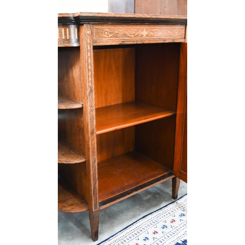 363 - An Edwardian rosewood credenza with neoclassical inlay, panelled central cupboard between open shelv... 