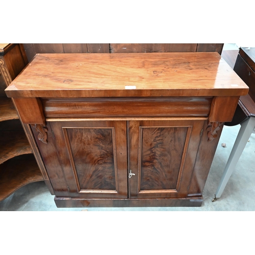 364 - A small Victorian mahogany chiffonier with cushion moulded drawer over panelled cupboards, 88 cm wid... 