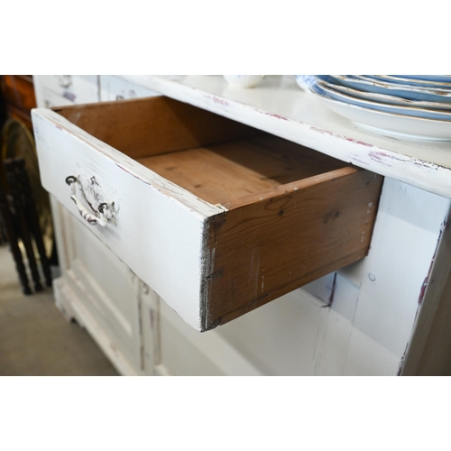 379 - An antique continental painted pine dresser with five drawers 130 cm w x 56 cm d x 200 cm h 