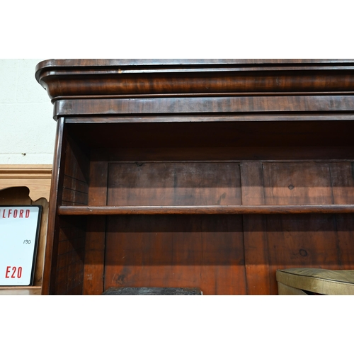 386 - A large antique mahogany open bookcase with six adjustable shelves, 140 cm w x 34 cm d x 222 cm h