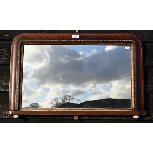 398 - An Edwardian inlaid walnut over mantel mirror 76 cm x 48 cm 