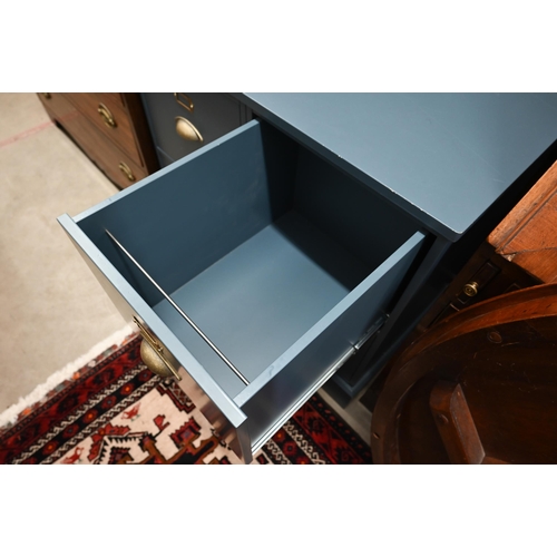 400 - A Dormy House ink blue four drawer filing cabinet with aged metal cupped handles 82 cm w x 52 cm d x... 