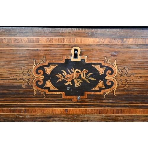 409 - A 19th century rosewood and marquetry music box (mechanism removed) inlaid with musical instrument m... 