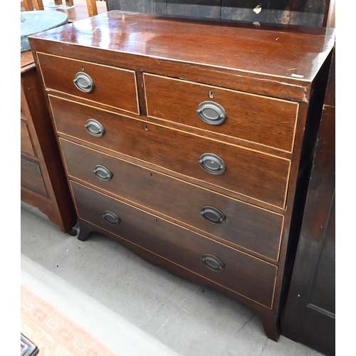 416 - A 19th century mahogany chest of two short over three long drawers on splayed feet (A/F) 88 cm w x 4... 