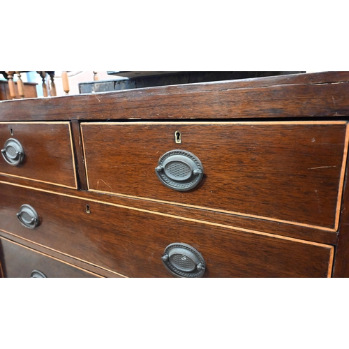 416 - A 19th century mahogany chest of two short over three long drawers on splayed feet (A/F) 88 cm w x 4... 