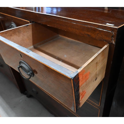 416 - A 19th century mahogany chest of two short over three long drawers on splayed feet (A/F) 88 cm w x 4... 