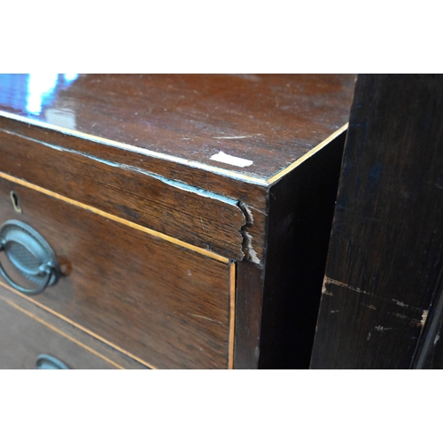 416 - A 19th century mahogany chest of two short over three long drawers on splayed feet (A/F) 88 cm w x 4... 