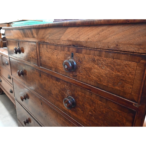 424 - A large 19th century oak chest of two short over three long graduating drawers with turned coromande... 