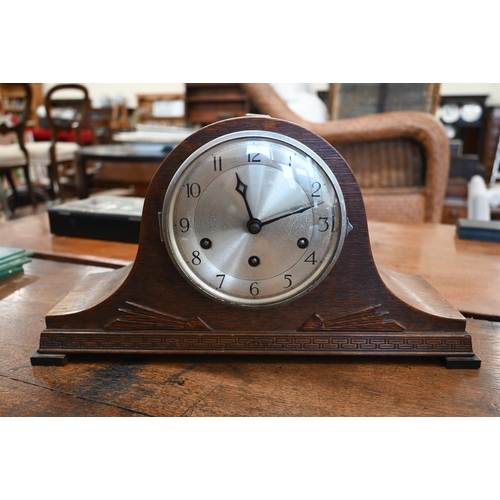 426 - A continental Art Deco mantel clock with mirrored dial on a walnut and aluminium stand 24 cm high to... 