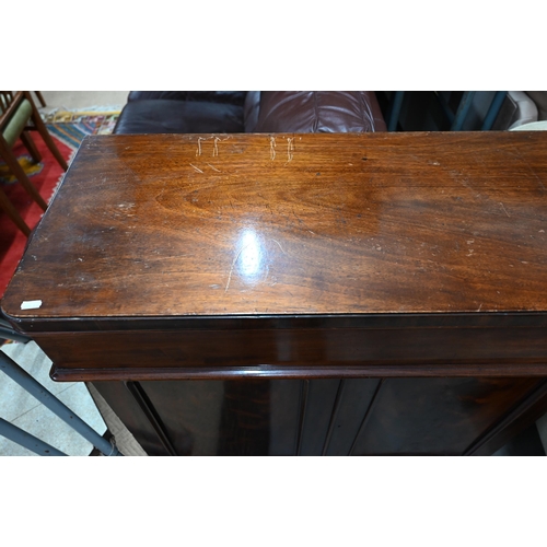 439 - A Victorian mahogany chiffonier with single drawer over panelled cupboards, raised on plinth base 96... 