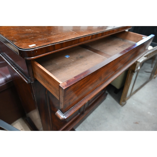 439 - A Victorian mahogany chiffonier with single drawer over panelled cupboards, raised on plinth base 96... 