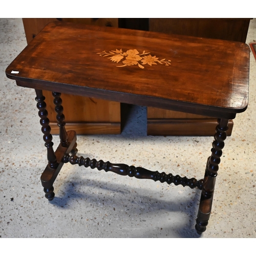 44 - A Victorian floral marquetry inlaid occasional table, on a bobbin turned frame, 76 cm x 40 cm x 70 c... 