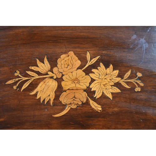 44 - A Victorian floral marquetry inlaid occasional table, on a bobbin turned frame, 76 cm x 40 cm x 70 c... 