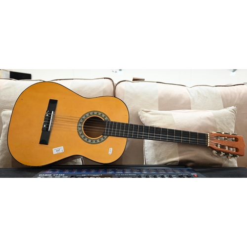 447 - A 3/4 sized classical acoustic guitar to/w Casio CT-656 Tonebank electronic keyboard and two antique... 