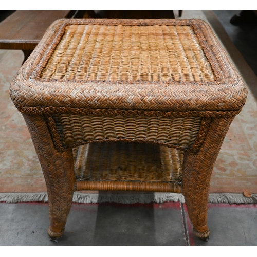 458 - A rattan and wicker framed conservatory armchair to/w matching side table