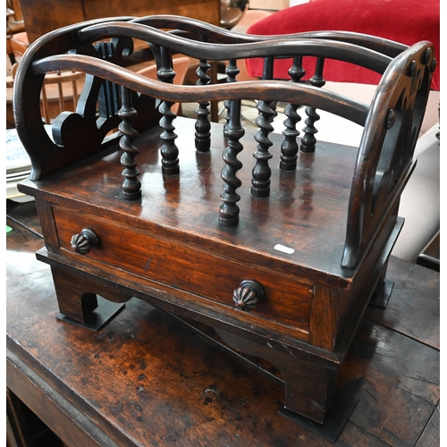 469 - A Victorian and later rosewood Canterbury with lyre ends and drawer on bracket supports, a/f