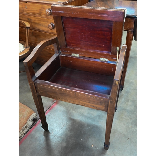 473 - An early 20th century beech children's elbow chair to/w Edwardian walnut piano stool with floral tap... 