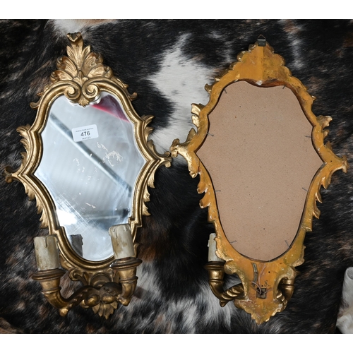 476 - A pair of Rococo style gilt framed girandole mirrors