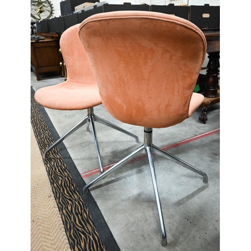 478 - Six Bo Concept Adelaide organic form swivel chairs upholstered in peach suede with polished aluminiu... 