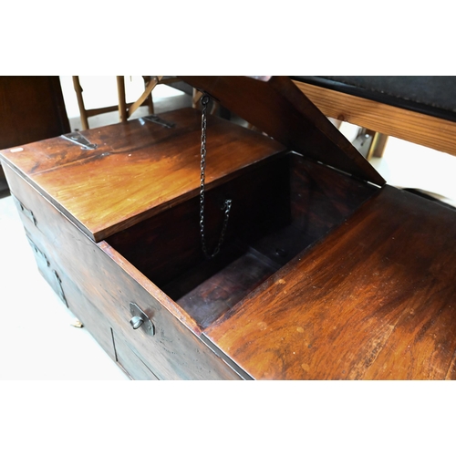 484 - An Indian rosewood and iron bound wedding chest/coffee table with hinged tri-panelled top, 110 x 60 ... 