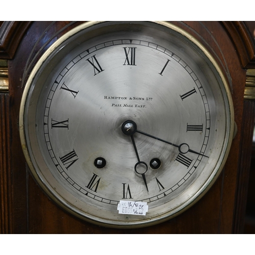 492 - A walnut and brass mounted bracket clock with silvered dial inscribed 'Hampton & Sons Ltd, Pall ... 