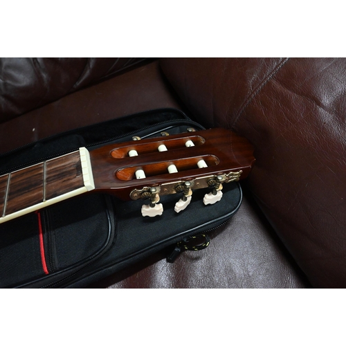 507 - Stewart classical guitar with inlaid decoration c/w carrying case and new set of nylon strings (no s... 