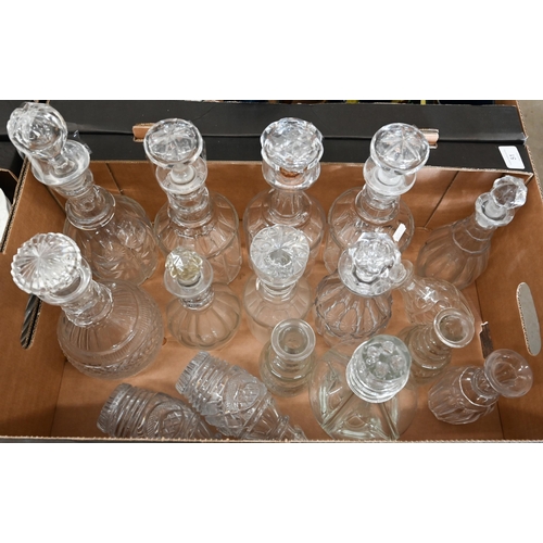 51 - Selection of Georgian and later cut glass ring-neck and other decanters to/w a moulded quadrant deca... 
