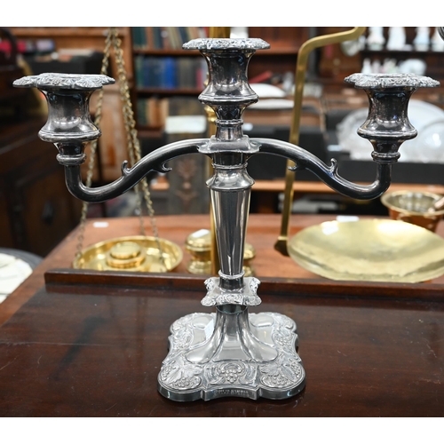 525 - A pair of 3-branch electroplated candelabras to/w a 5-branch candelabra (3)