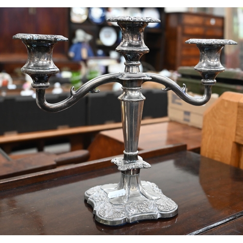 525 - A pair of 3-branch electroplated candelabras to/w a 5-branch candelabra (3)