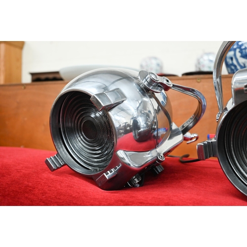 529 - Two vintage polished aluminium Strand Patt 123 theatre Fresnel spotlights, refurbished originals (2)