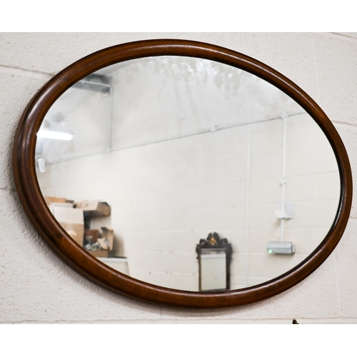 555 - A rectangular wall mirror in moulded mahogany frame to/w two inlaid walnut framed wall mirrors, one ... 