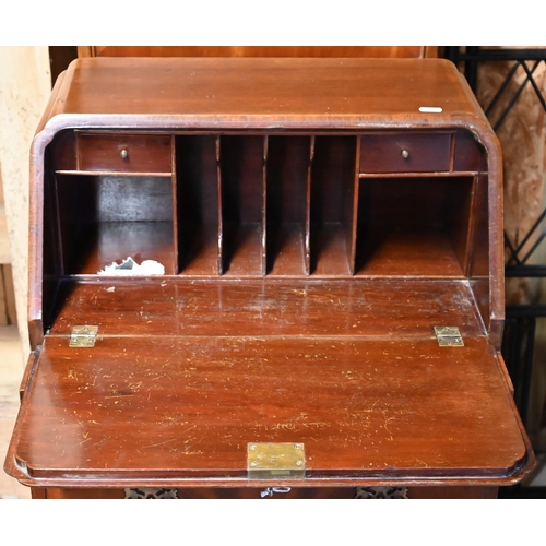 590 - A ladies walnut bureau raised on hip carved cabriole legs, circa 1950s, 54 x 40 x 98 cm h (back leg ... 